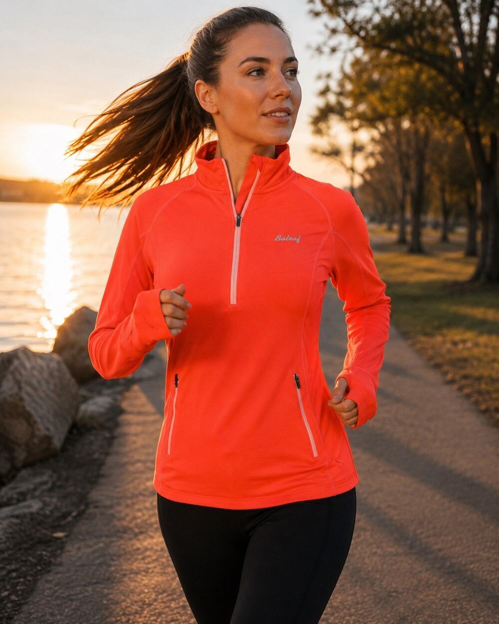 Baleaf Reflective Running Pullover Neon Coral Thermal Activewear Gorpcore Top S